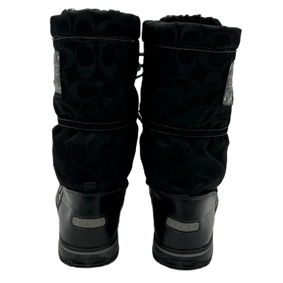 Coach Womens Shaine Snow Boot Size 5.5B Signature Leather Sherpa Nylon Black - Picture 5 of 14